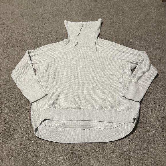 Cynthia Rowley 1X Sweater Cotton Blend Waffle Knit Funnel Neck Drawstring Gray - Picture 1 of 7